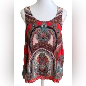 BILA Red Paisley + Floral Layered Rayon Tank Top California Brand Size Medium
